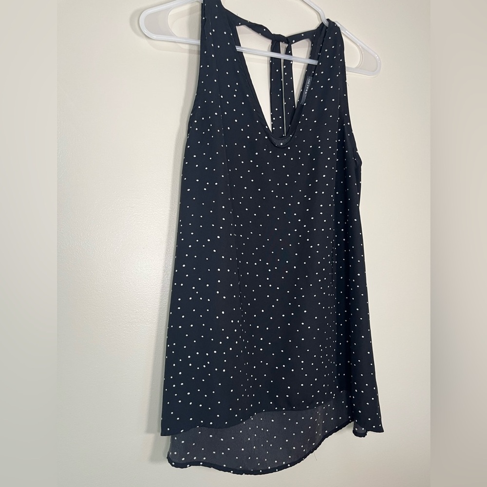 West Kei Black and White Polka Dot Sleevless Work Shirt Tie Back Size M